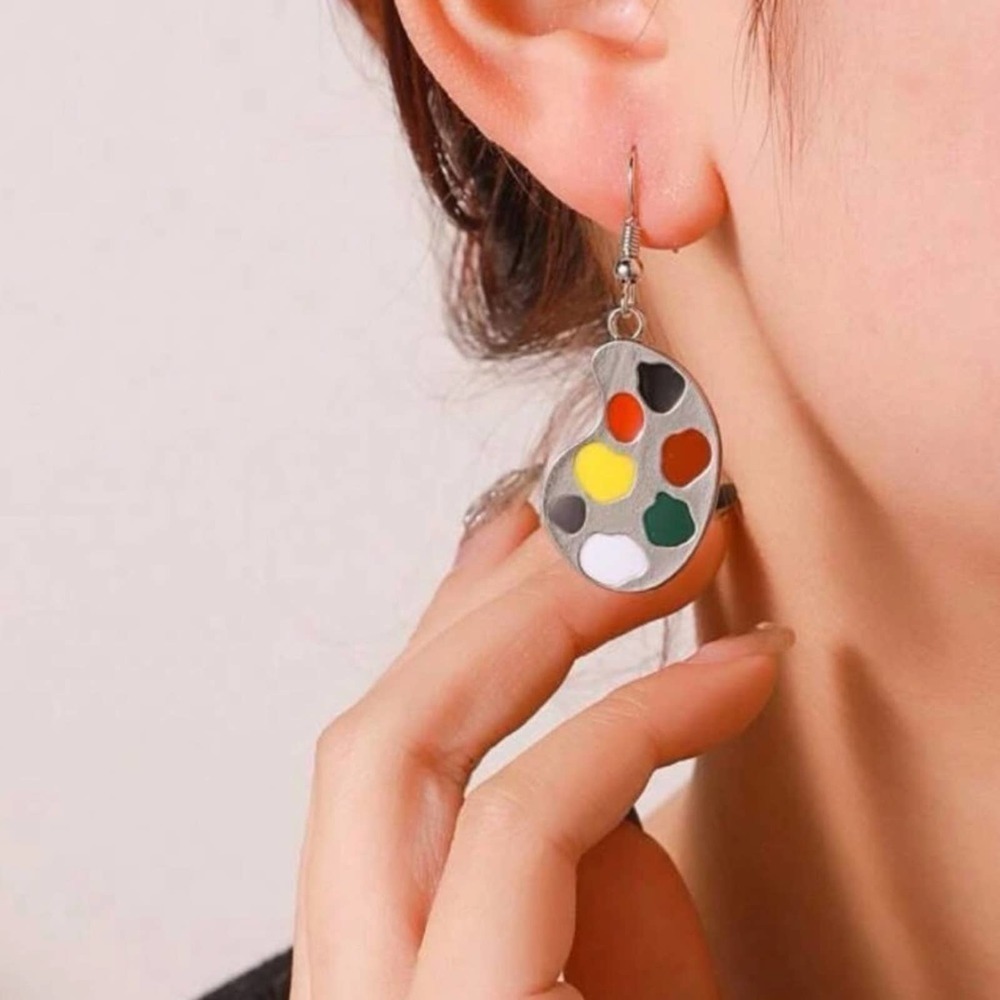 Palette and Paintbrush Mismatched Drop Earrings BRAND NEW - Picture 3 of 5